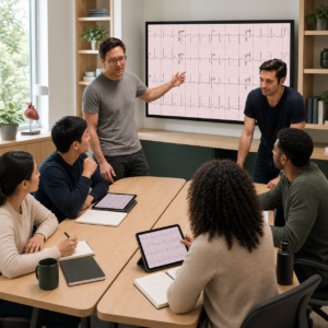 Ben and Giordano lead a small-group ECG session with medical students